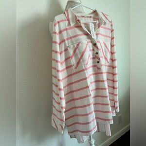 Soft Sorroundings Women’s Red White Striped  Lightweight Cotton tunic Size 2x